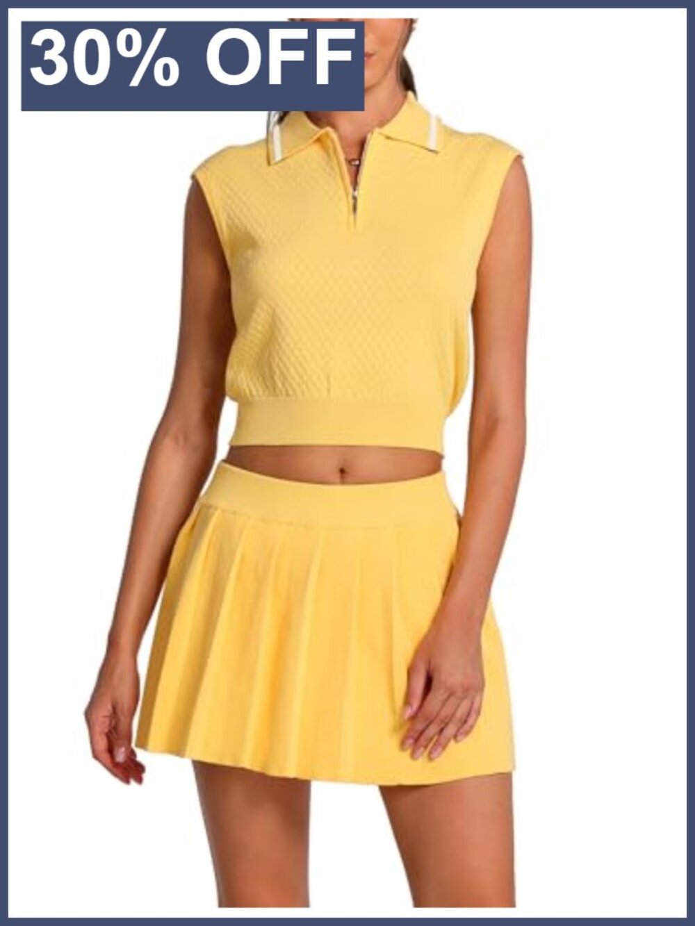 Knit Half Zip Tank Top Pleated Skort Set 2 Piece Activewear